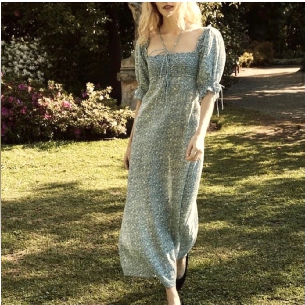 DOEN VETIVER DRESS IN CHINA BLUE FLORAL MAXI DRESS SIZE M INDIA